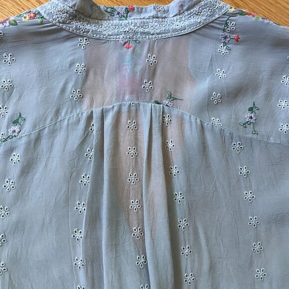 Johhny Was gray embroidered long sleeve tank top - Picture 7 of 9